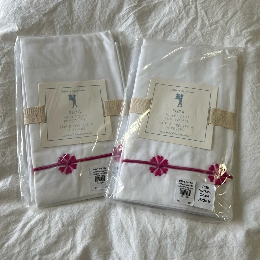 Pottery Barn Kids | Set of 2 Eliza Velvet Cuff Pillow Cases Raspberry Pink White